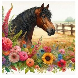 Colorful Horse and Floral Art Print
